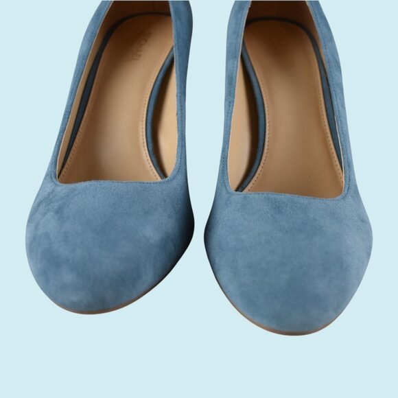 Michael Kors Suede Pump Size 9M Chambray Blue Susan Flex Stacked Heel NWOB - Picture 14 of 15